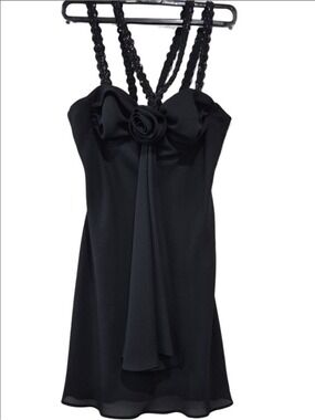Lori Ann Montreal Black Rosette Halter Mini Dress Size4